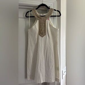 Lilly Pulitzer White Mini Shift Dress with Gold Neckline Accents